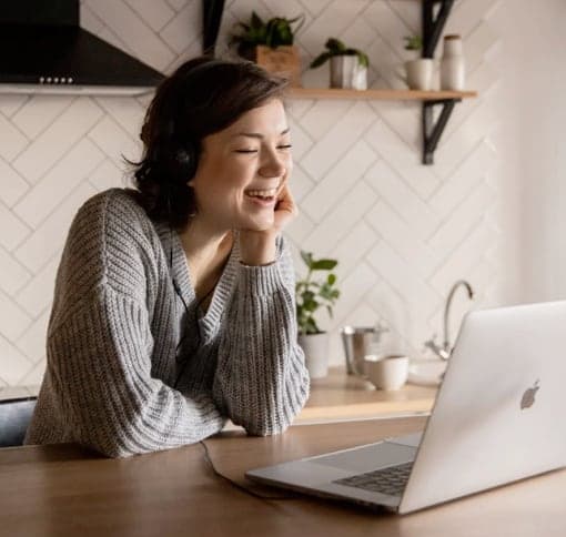 woman in a video call on laptop